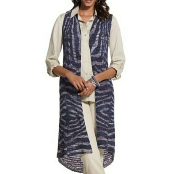 Chicos Abstract Tweed Vienna Vest Sweater Sleeveless - Blue Combo 2/L - Picture 1 of 7